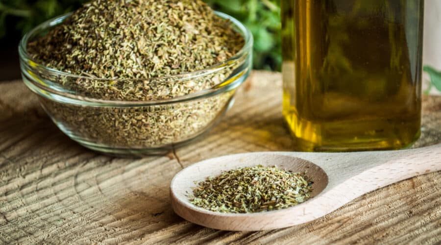 Dried oregano on a table.